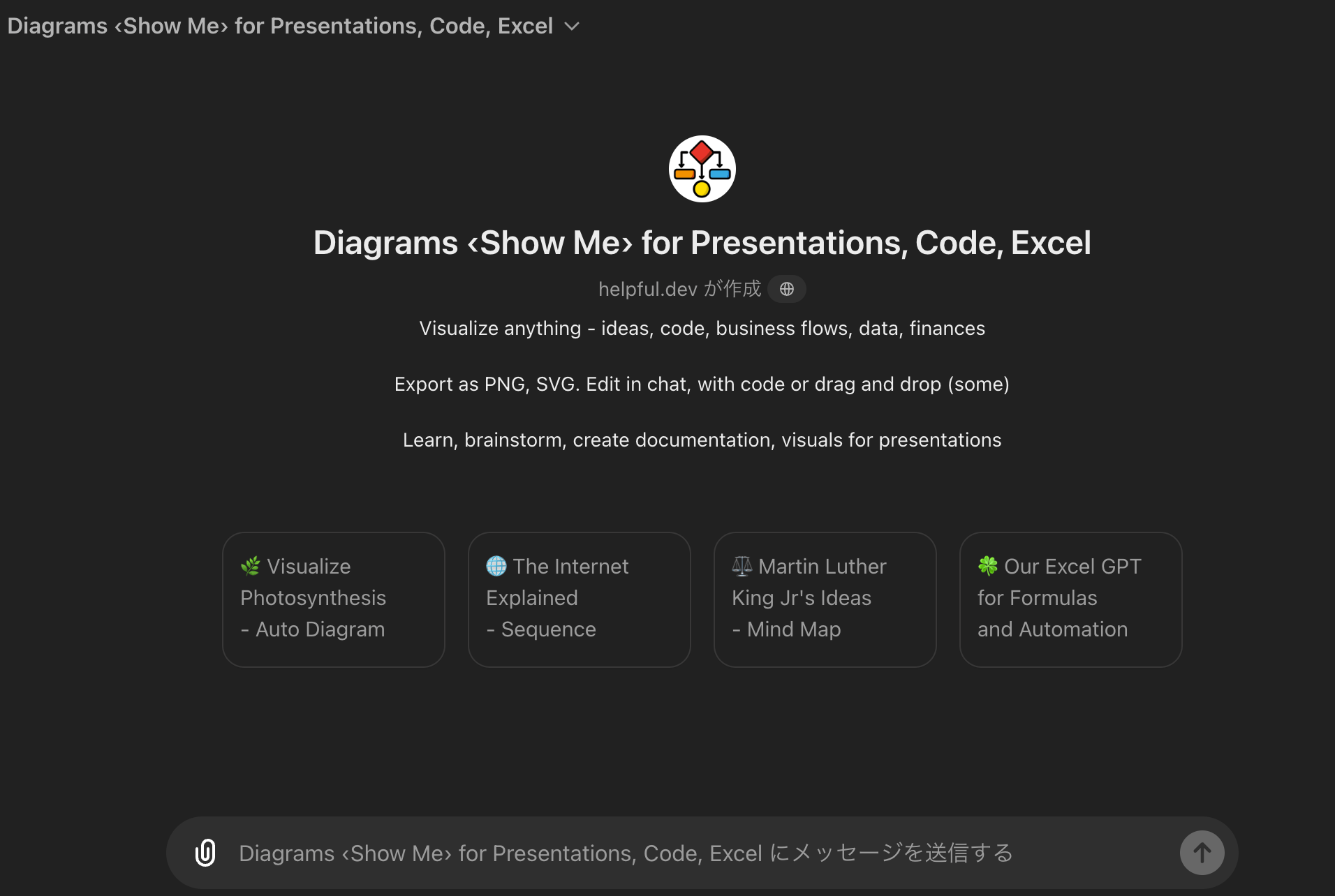 Diagrams ‹Show Me› for Presentations, Code, Excel