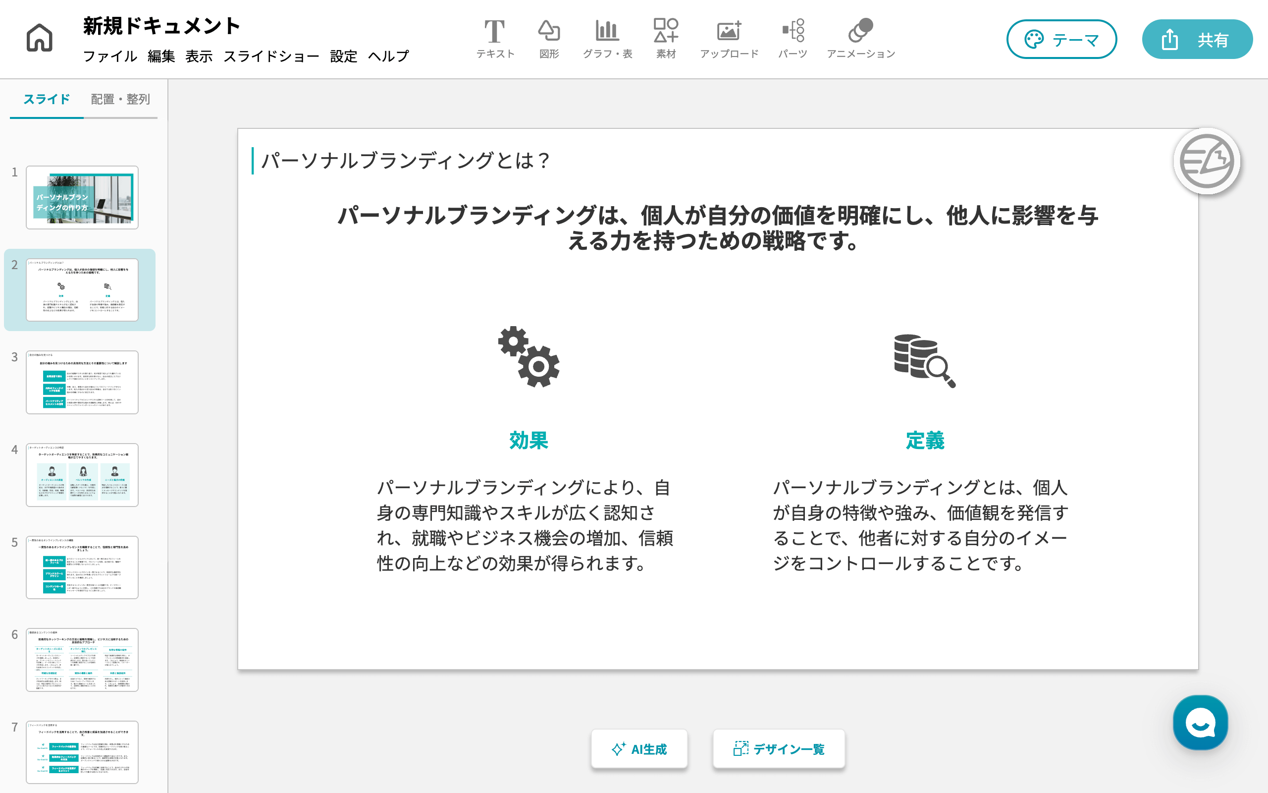 AIがシンプルすぎず、複雑すぎないスライド資料を作ってくれる