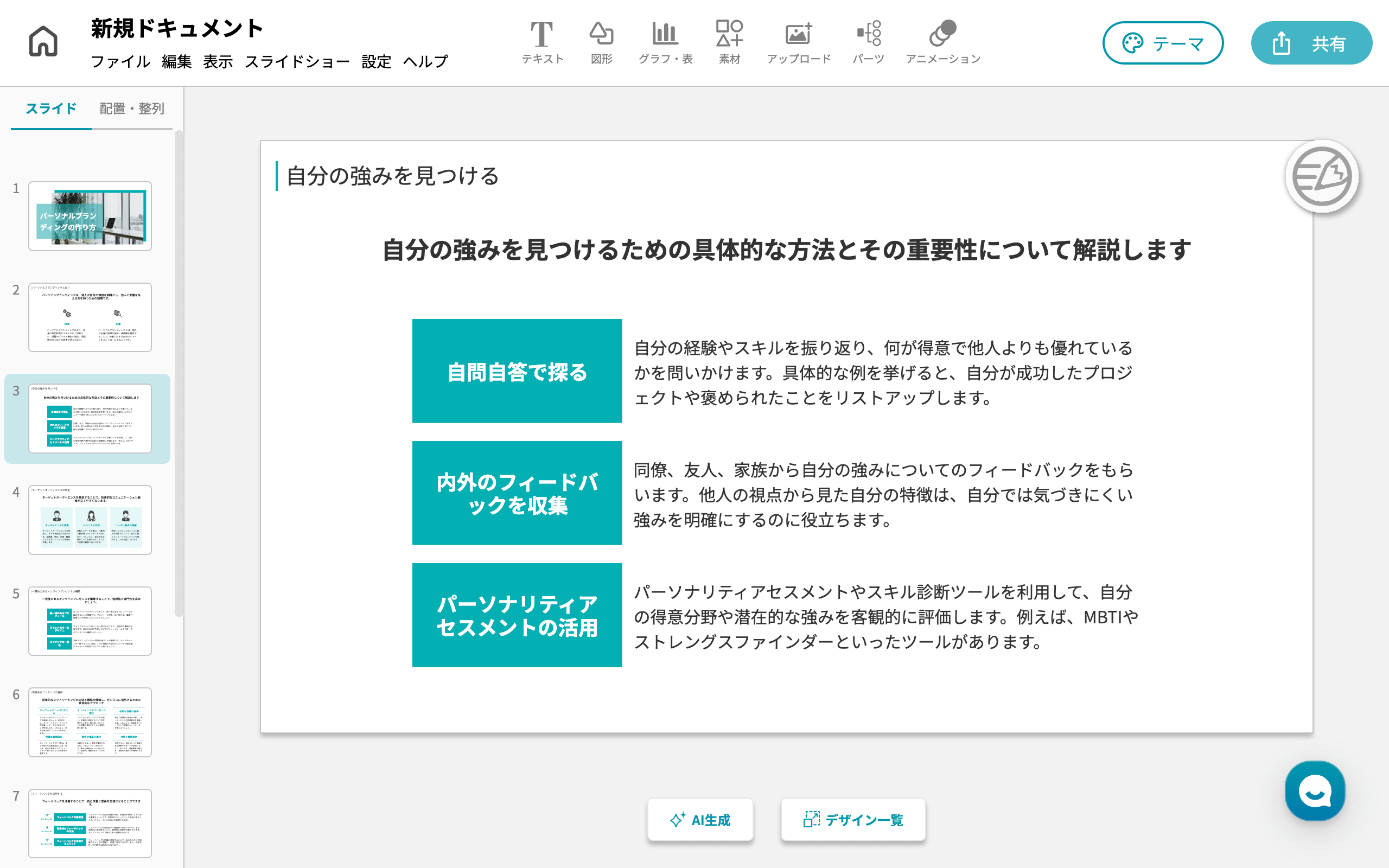 AIがシンプルすぎず、複雑すぎないスライド資料を作ってくれる