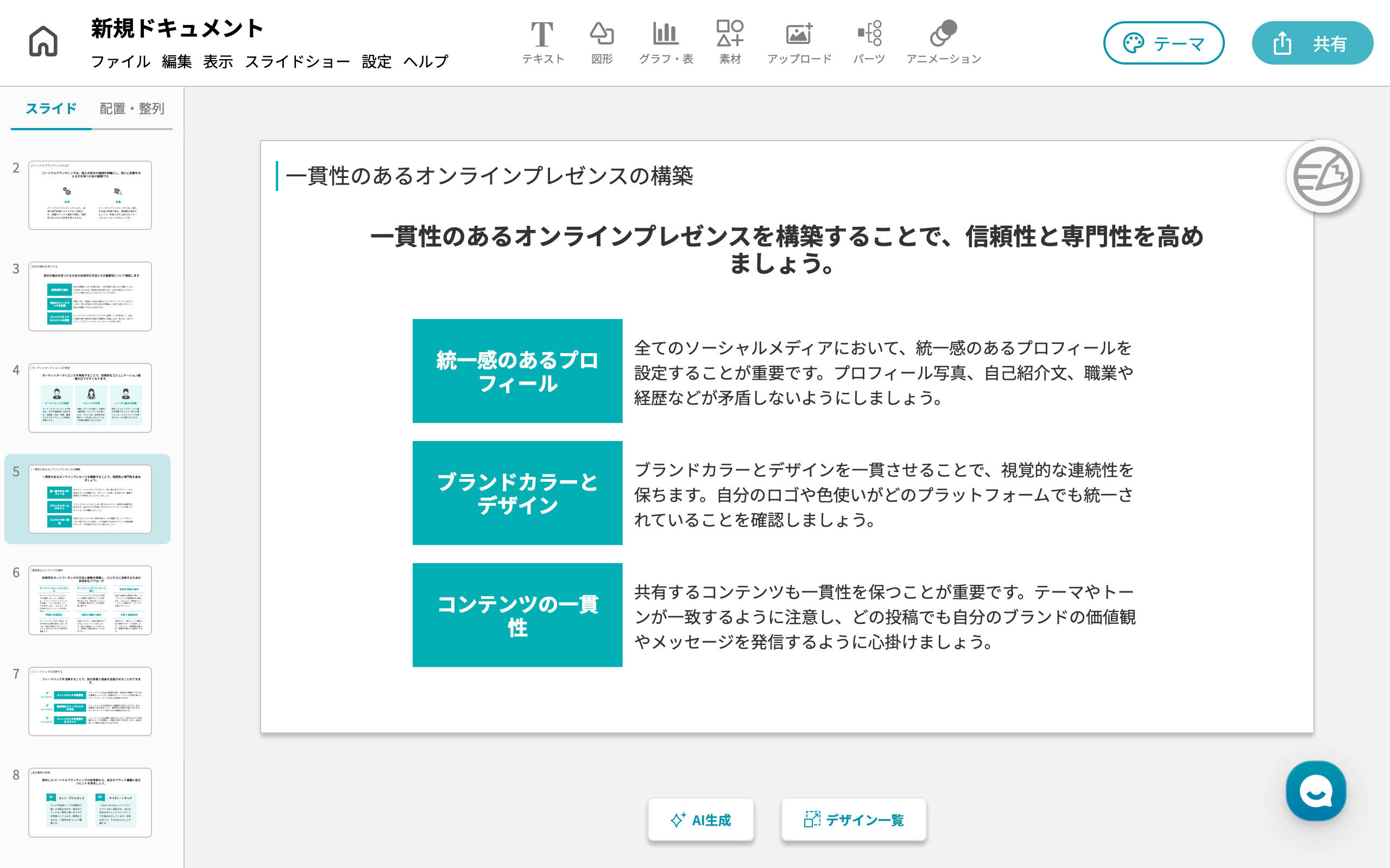 AIがシンプルすぎず、複雑すぎないスライド資料を作ってくれる